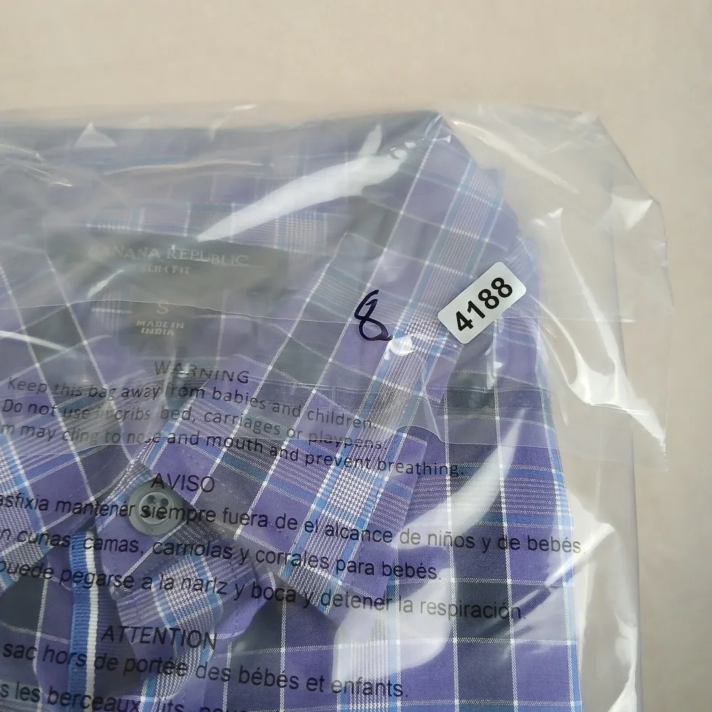 Banana Republic Small‎ Mens Shirt Casual Stretch Long Sleeve Purple Plaid 20x27